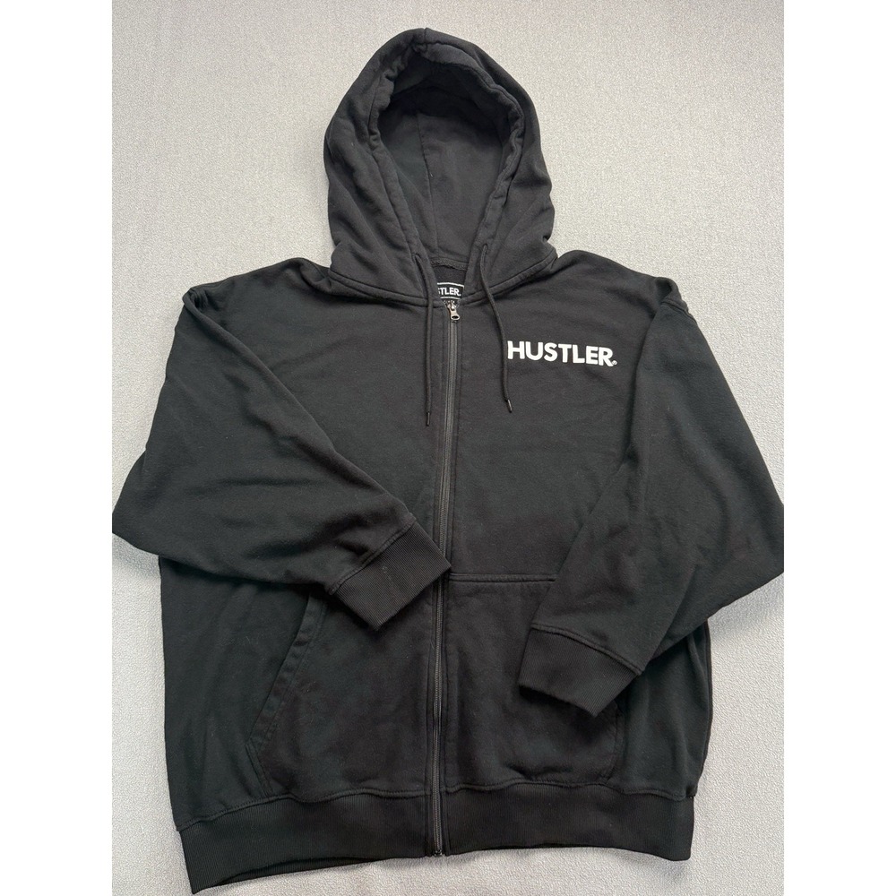 HUSTLER HOLLYWOOD CLASSIC LOGO HOODIE Sz L FULL ZIP HARDCORE SINCE '74